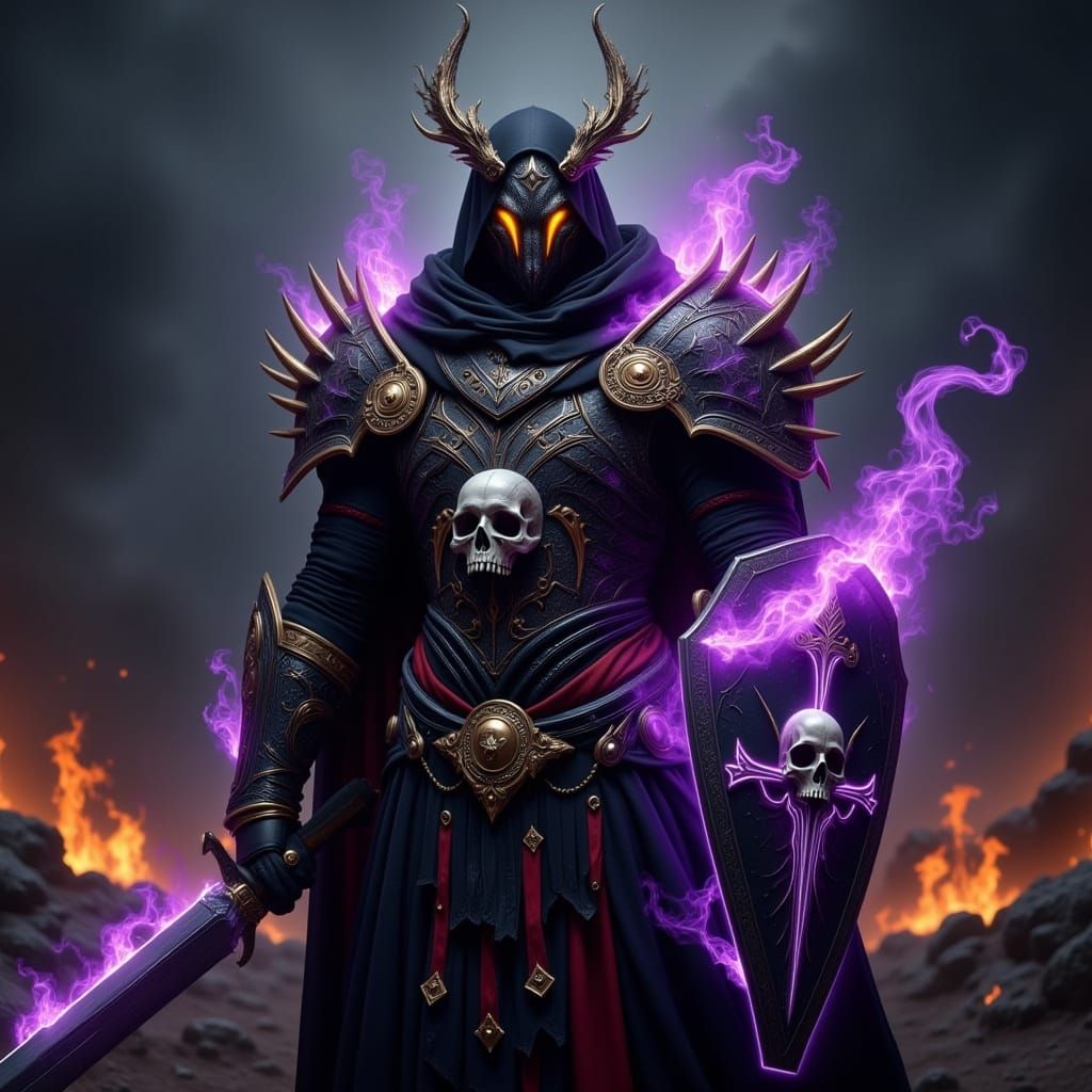 <lora:Flux Hyperreal:1.0> Dragonborn dark paladin standing in gothic medieval space armor, spiked and ornate. Black armor with gold and bron...