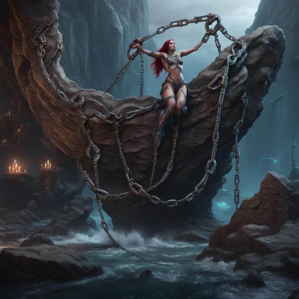 andromeda chained to the rock for the sacrifice to the krake...
