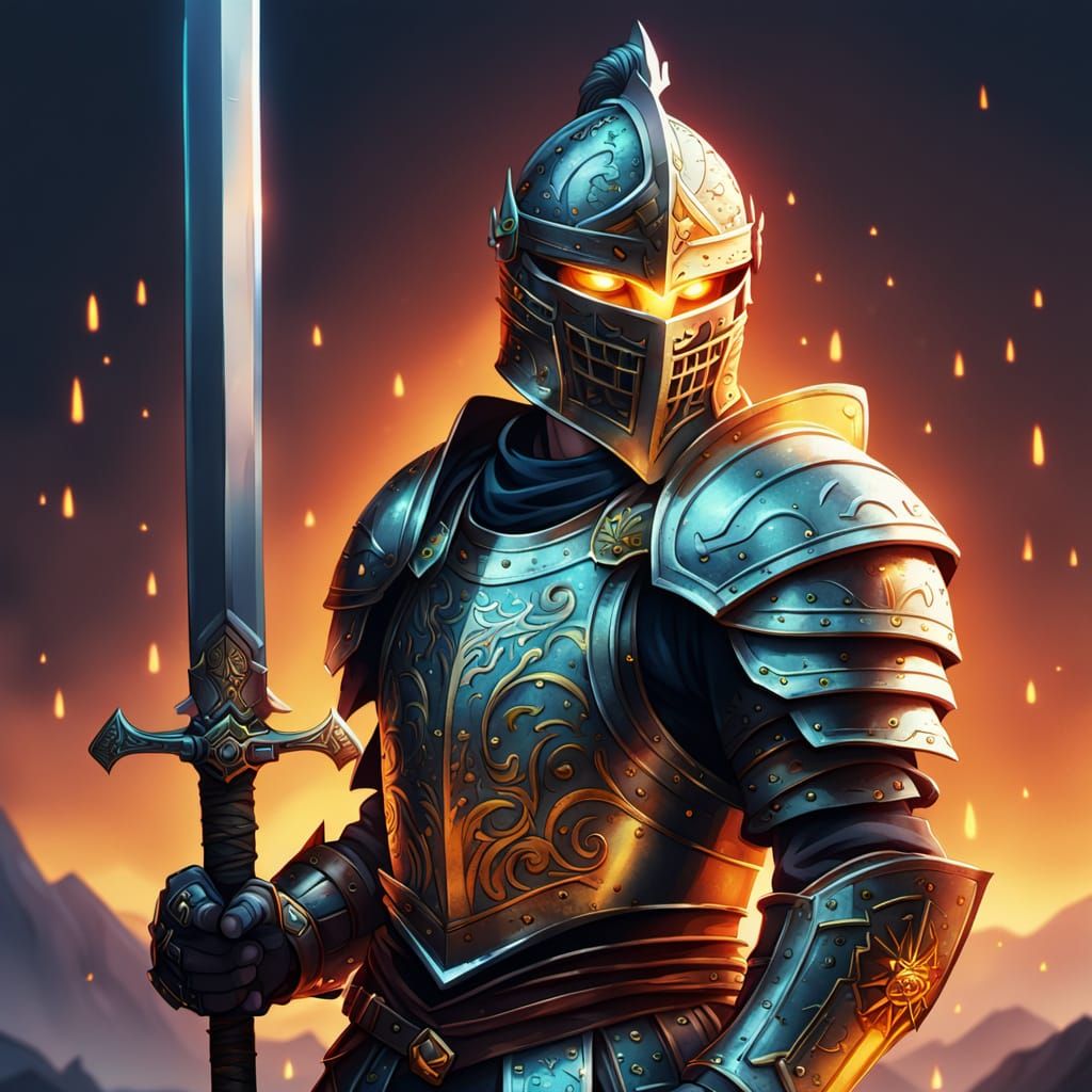 Pixel Art Knight with Runed Sword