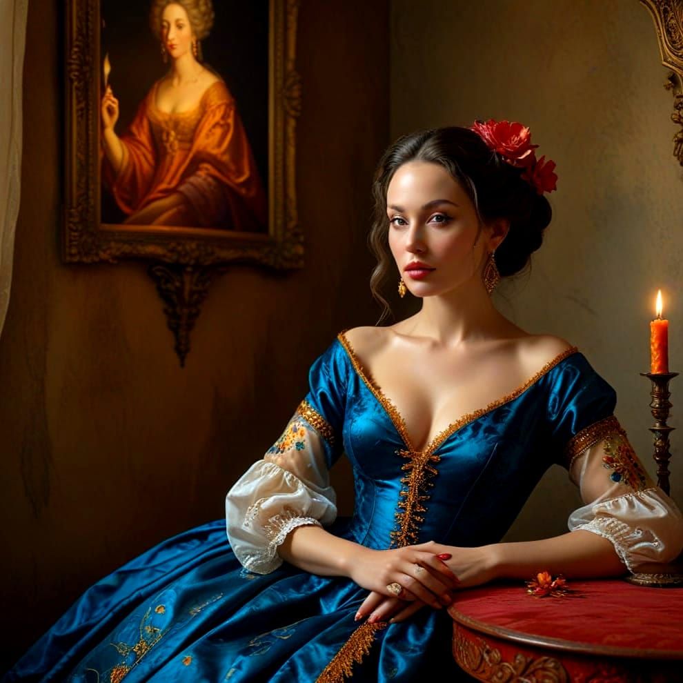 Romantic Realism Portrait of a 40-Year-Old Lady in Chiaroscu...