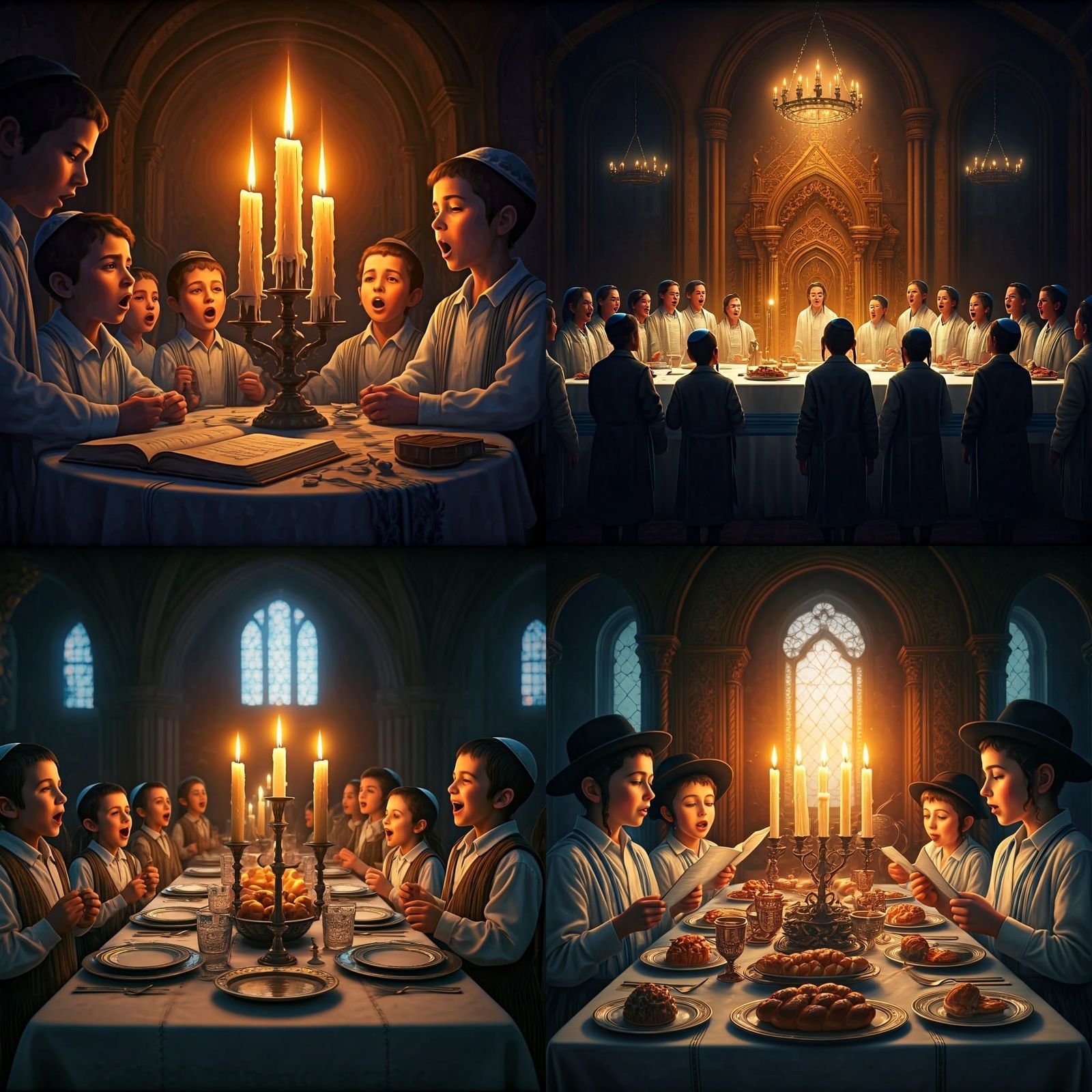 Sabbath Table Scene with Joyful Hasidic Children