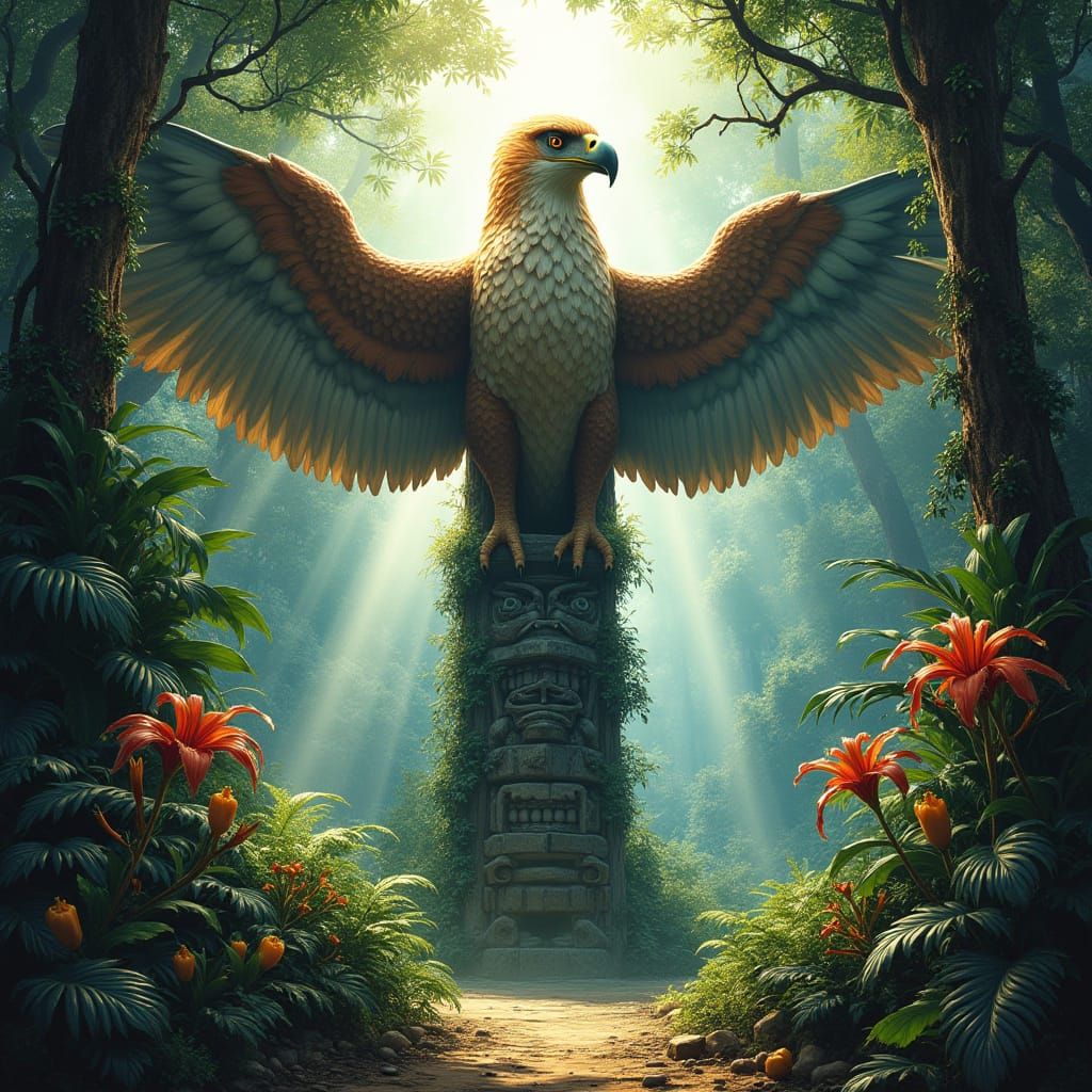Majestic eagle totem in jungle 