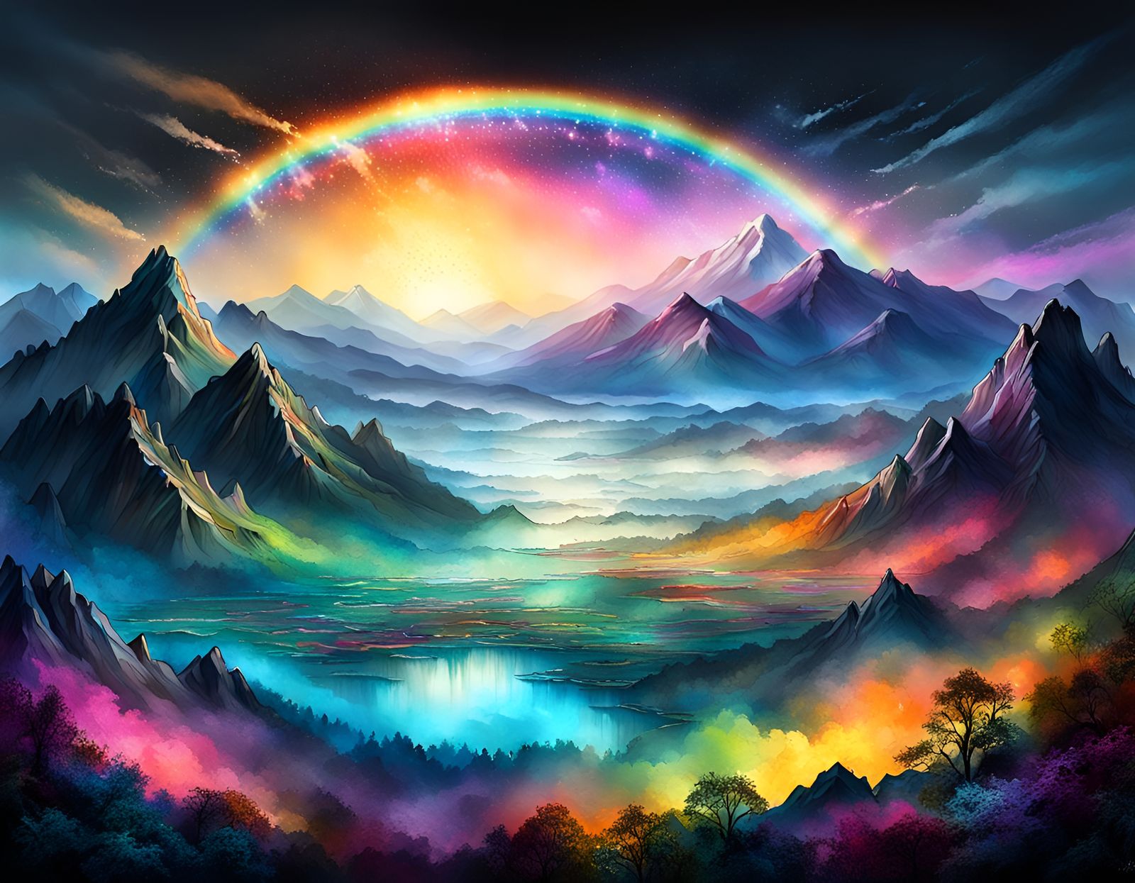 Rainbow Morning Mountains.  by @Masterplayer