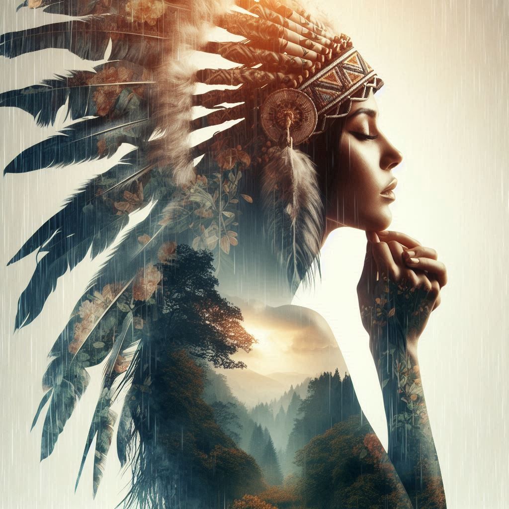 double exposure beautiful fantasy DALL-E 3 portrait landscape..