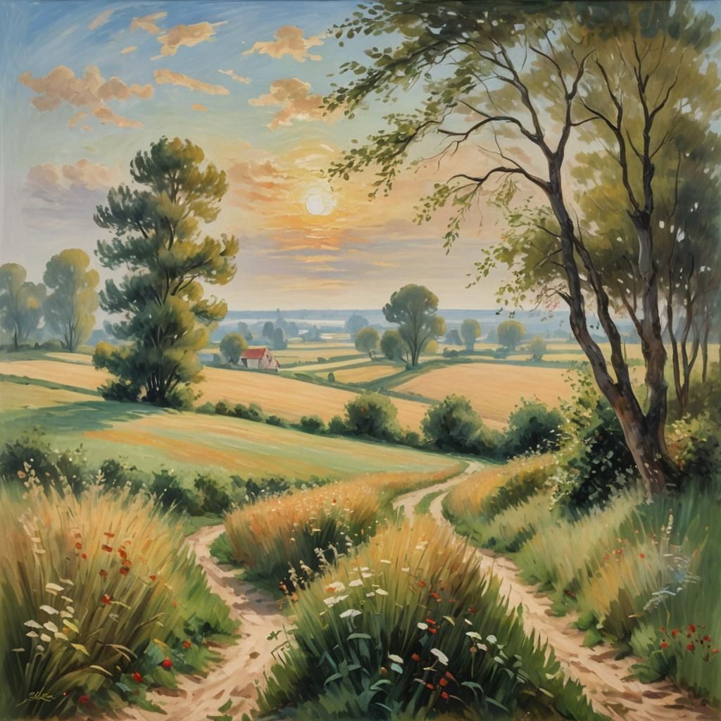 Serene Landscapes in Creamy Impasto Oil Painting Style