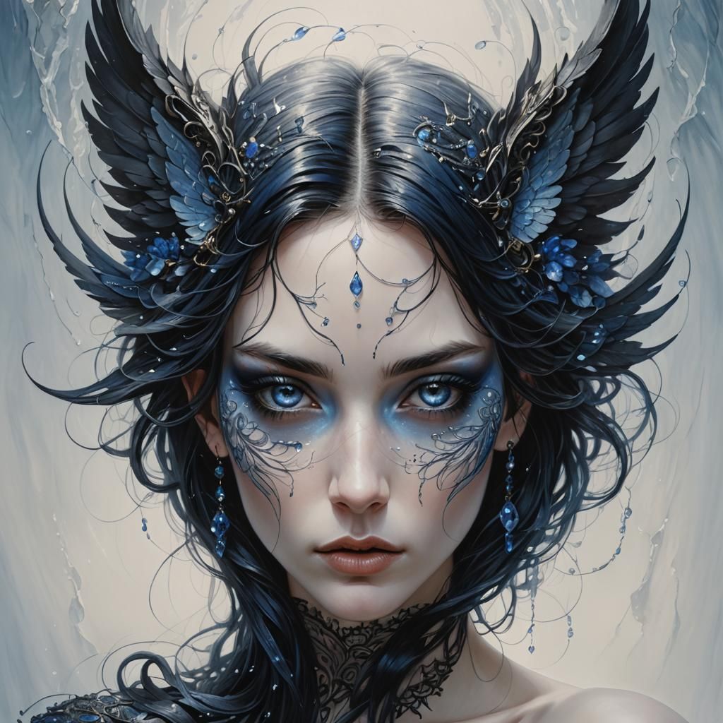 Ethereal Woman with Demon Wings in Dark Fantasy Art
