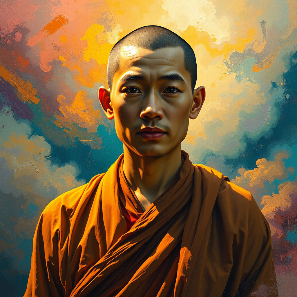 Monk in Dreamscape: Neo-Impressionist Splash Art