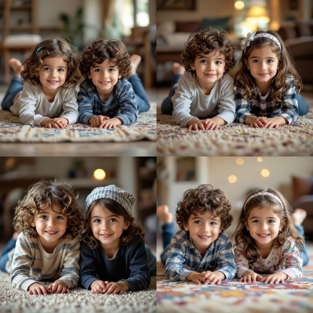 Two Young Jewish Boys Play on Floor Rug