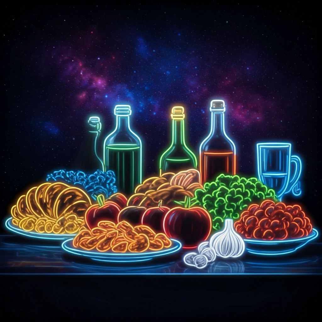 Vibrant Neon Shabbat Table Sculpture in Starry Night