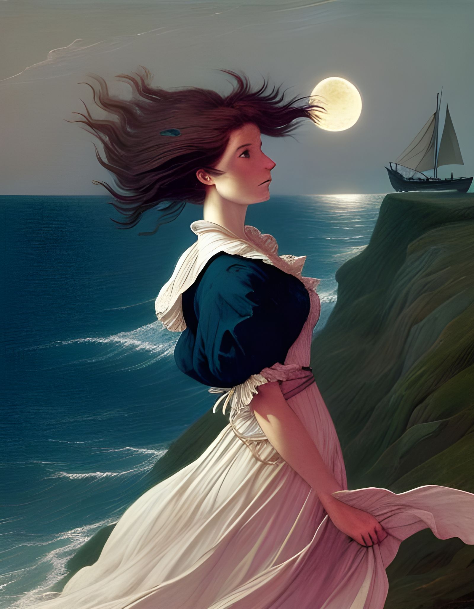 Caspar David Friedrich Style - Windblown Woman 2