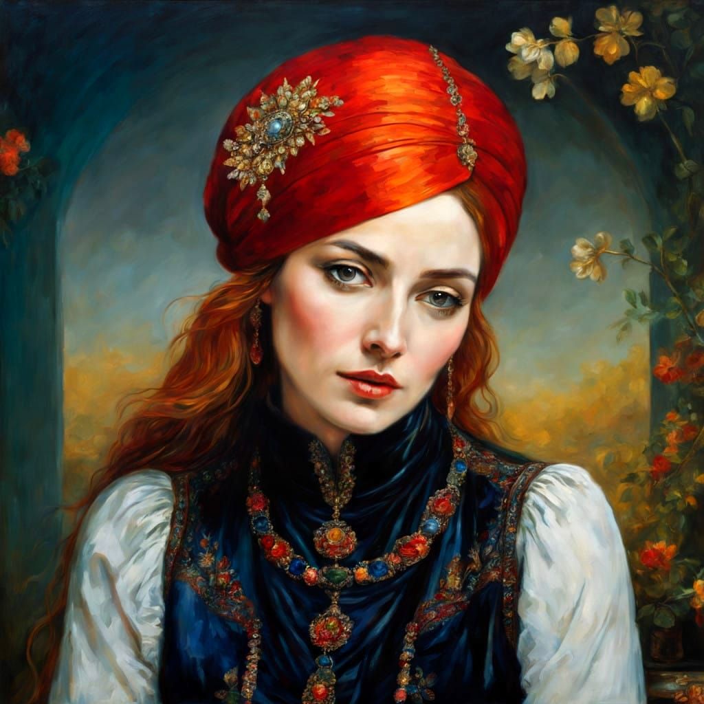 Hyperrealistic Portrait of a Confident Lady in Rich Colors