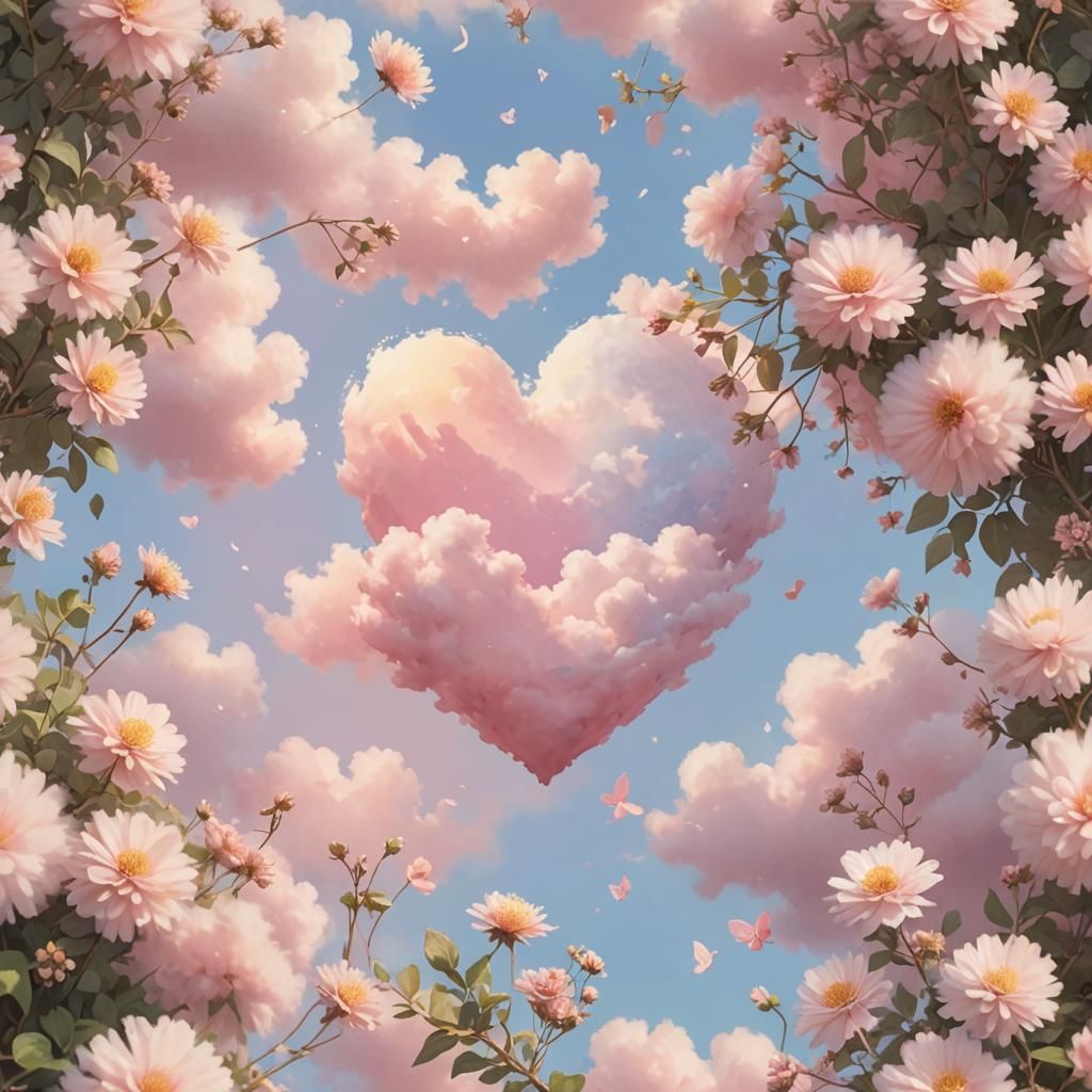 Whimsical Heart Floating in Pink Sky: Pastel Digital Art