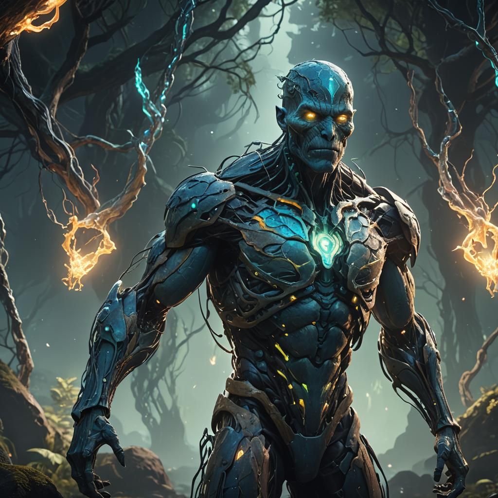 A human mutant with skin that glows with a soft, bioluminesc...
