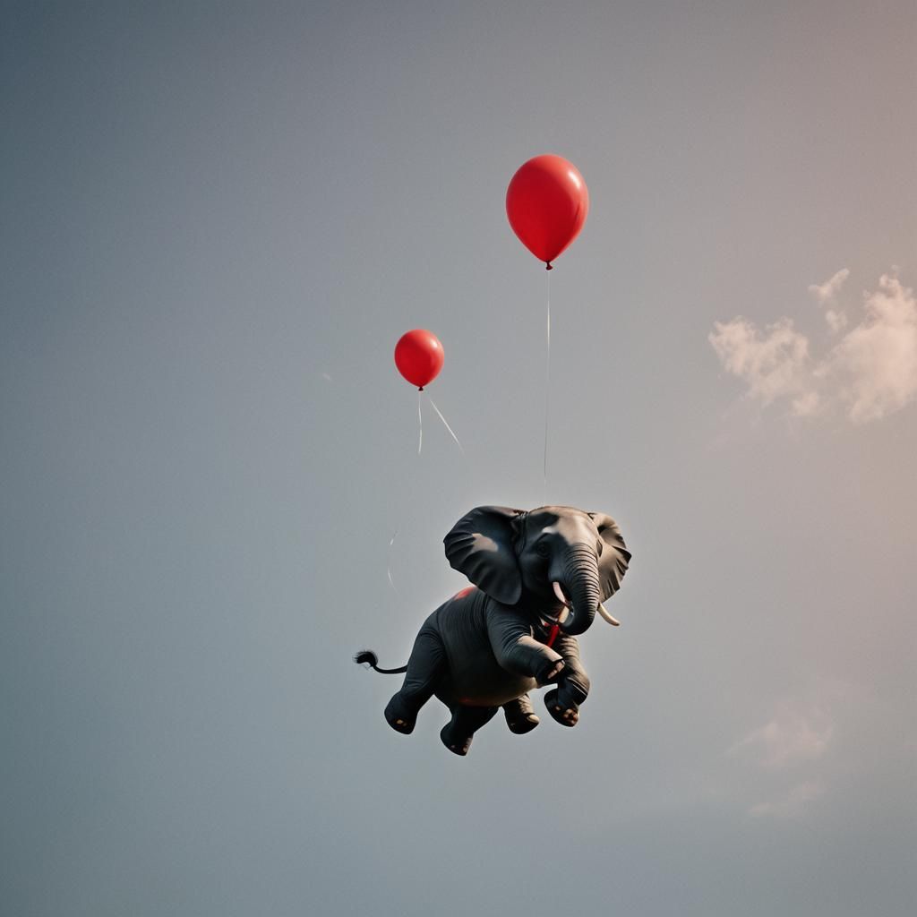 An inflated glossy bright red balloon in the shape of an ele...