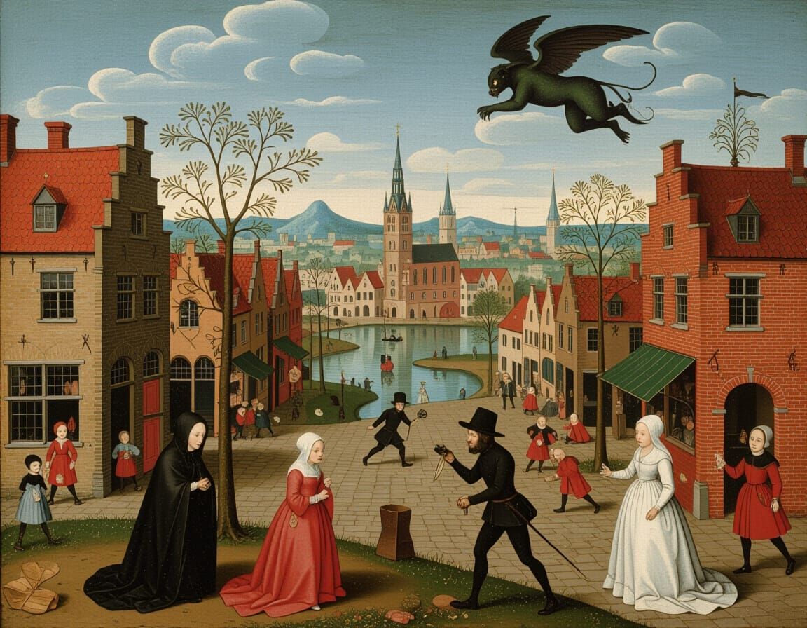 procrastination, mysterious creatures, unreal, Bruegel  by @AVA