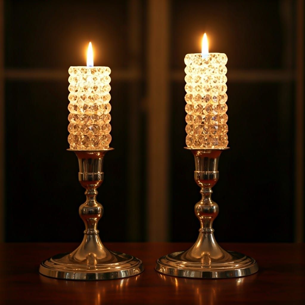 Crystal Shabbat Candles in Art Deco Style