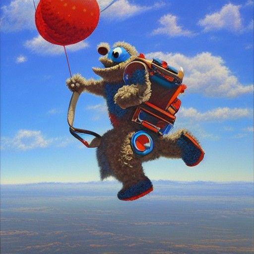Cookie Monster Flying a Jetpack