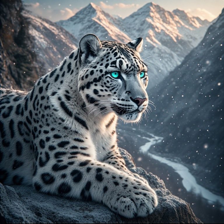 A majestic snow leopard