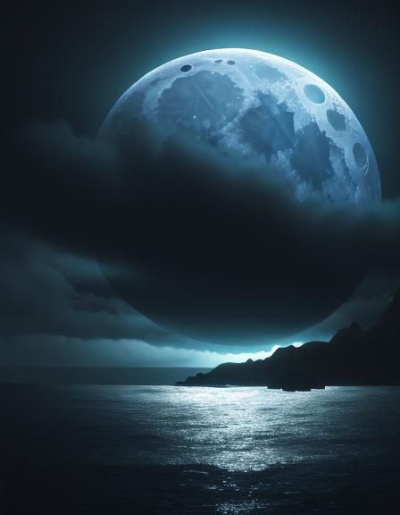 Moonlit Island in Shady Clouds: Eerie 3D Digital Art