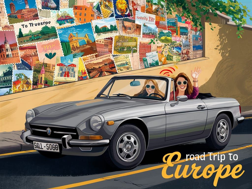 "A Collage of Postcards from European cities posted on a wal...
