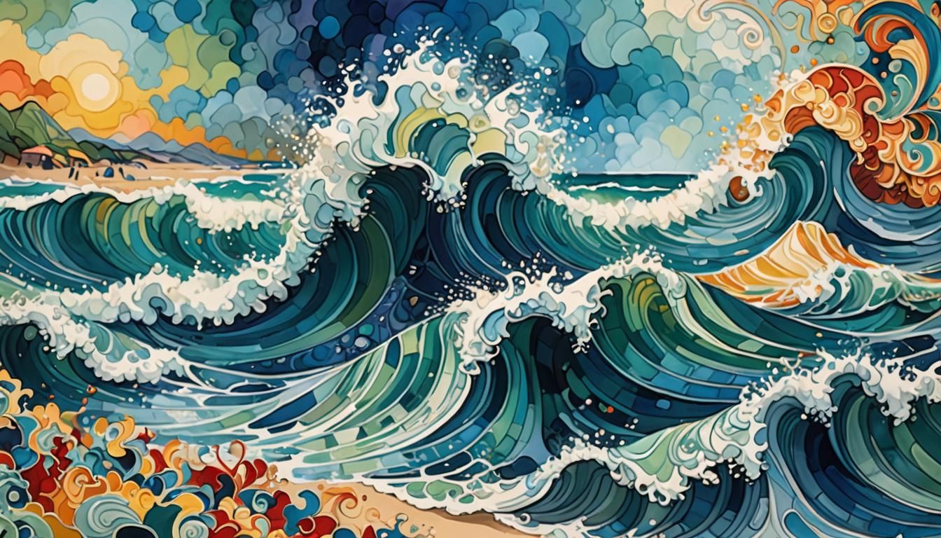 beach, abstract vector fractal, wave function, Zentangle, 3d...