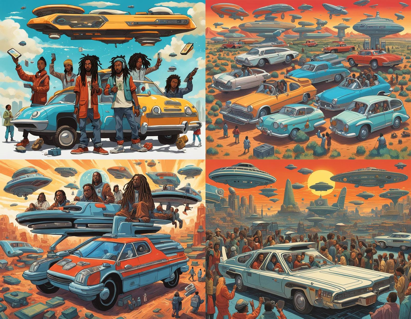 The year 4791 flying cars and futuristic music player cell phones and the whole gang as long dreadlocka