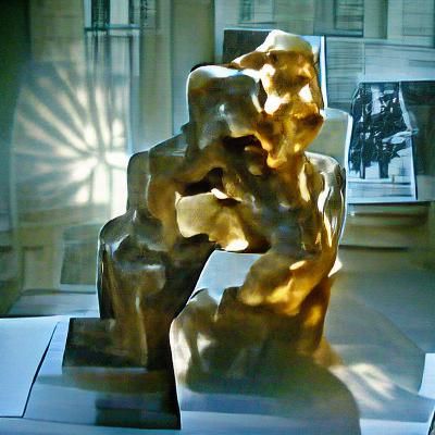 Rodin's thinker film noir sunshine rays cubist