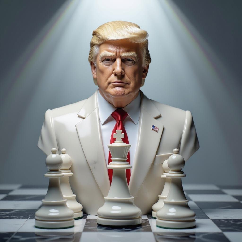 Donald Trump as Marble Chess Piece in Dramatic Spotlight