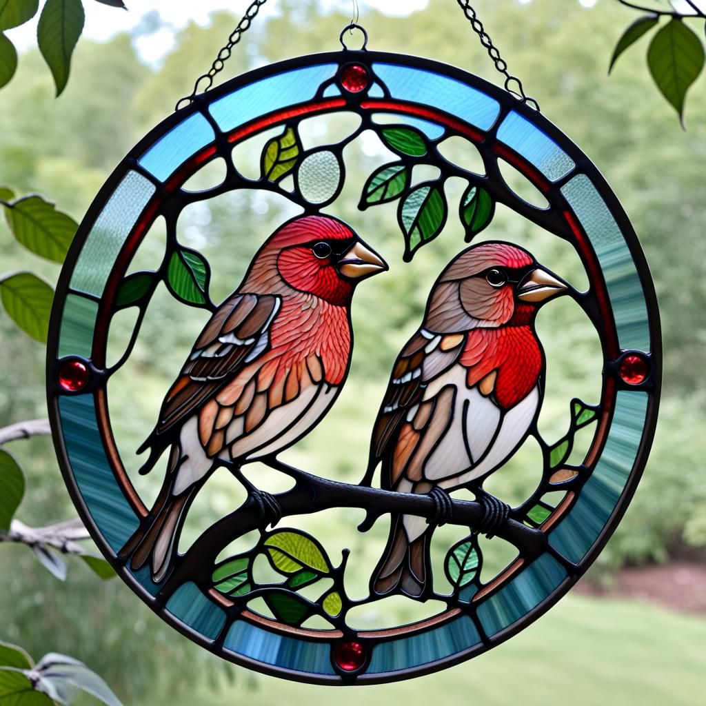 stained glass finches - AI Generated Artwork - NightCafe Creator