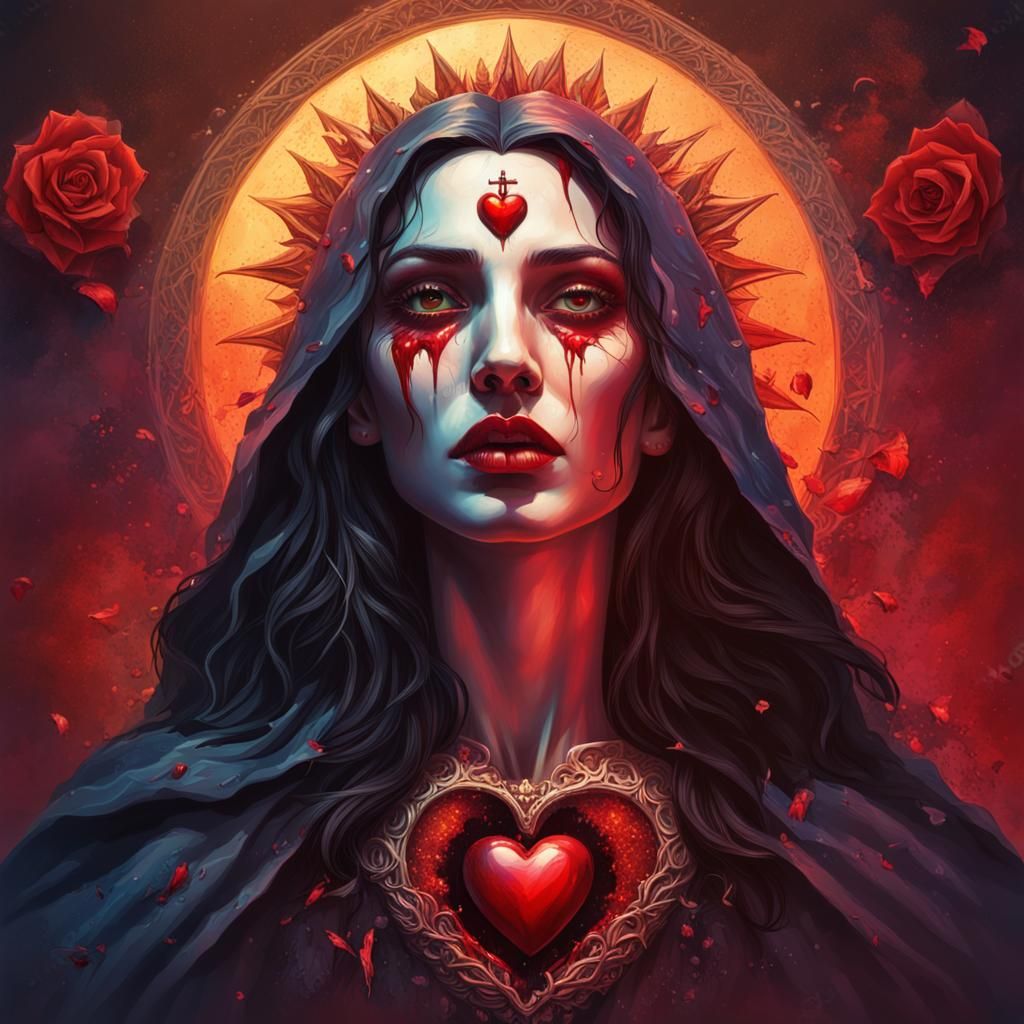 Sacred heart Jesus of beautiful vampire woman