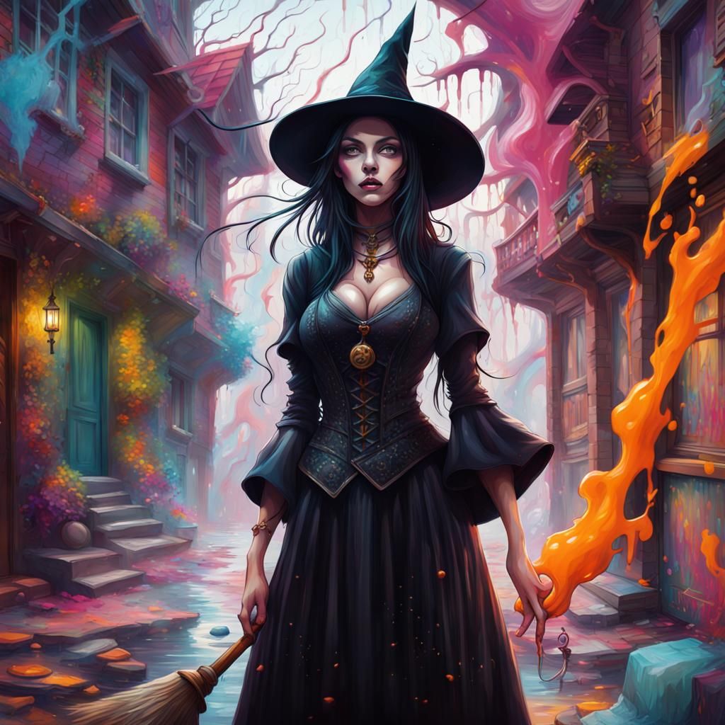 A Very Detailed Breathtaking Beautiful Stunning Witch in a Delightful ...