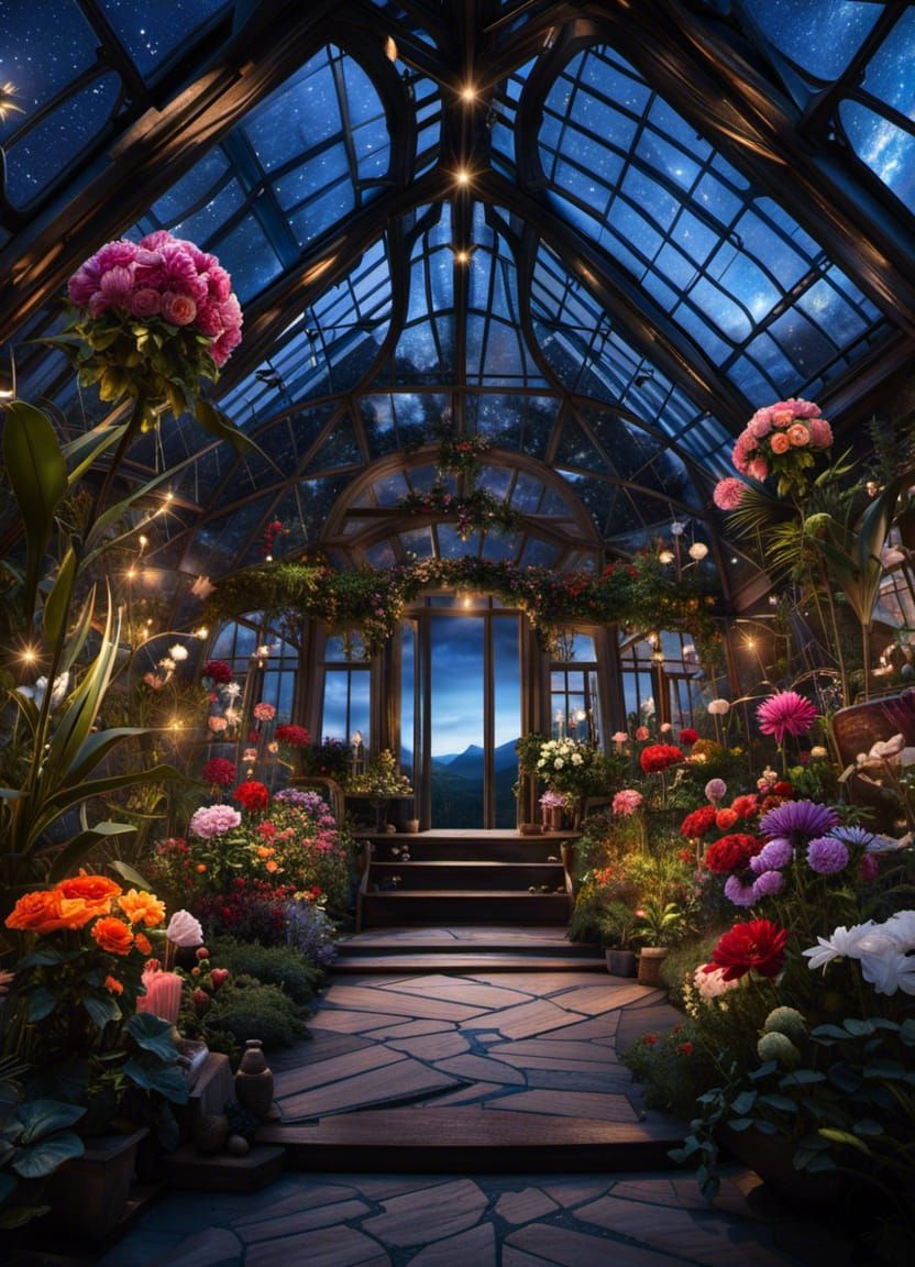 Greenhouse Bedroom with Night Sky View