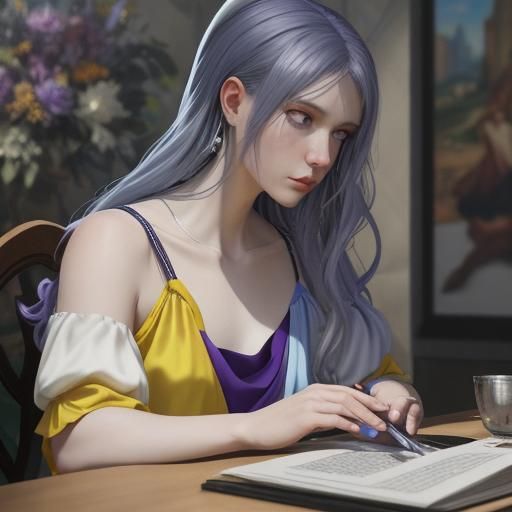 renaissance painting yellow and purple yellow and blue deep ...