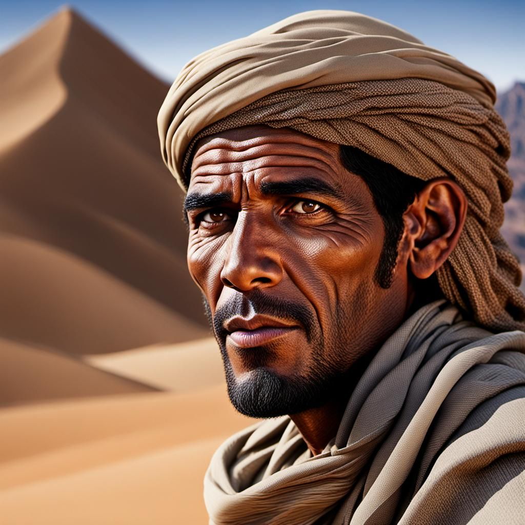 A 3D illustration of a real Tuareg man with a background con...