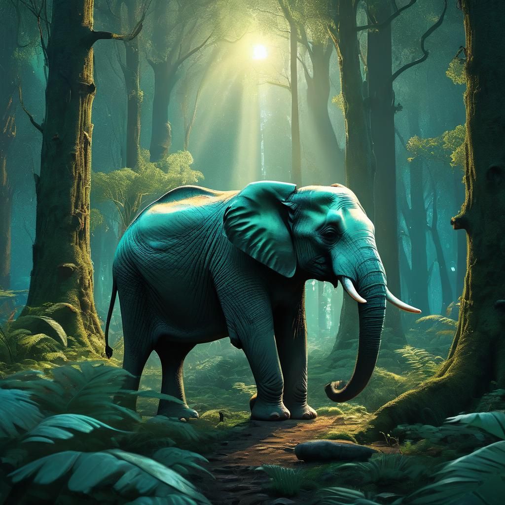 Un elefante y un ratón juntos en un bosque. Que el ratón sea...