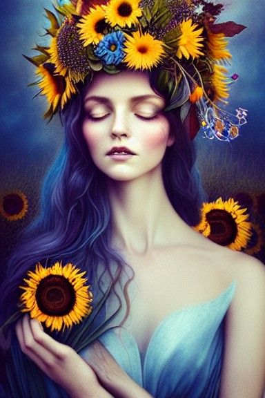 Lady Of The Sunflowers 🌻🌻 - AI Generated Artwork - NightCafe Creator