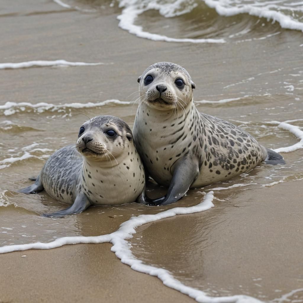 Cute Chibi Seals Playing on the Beach