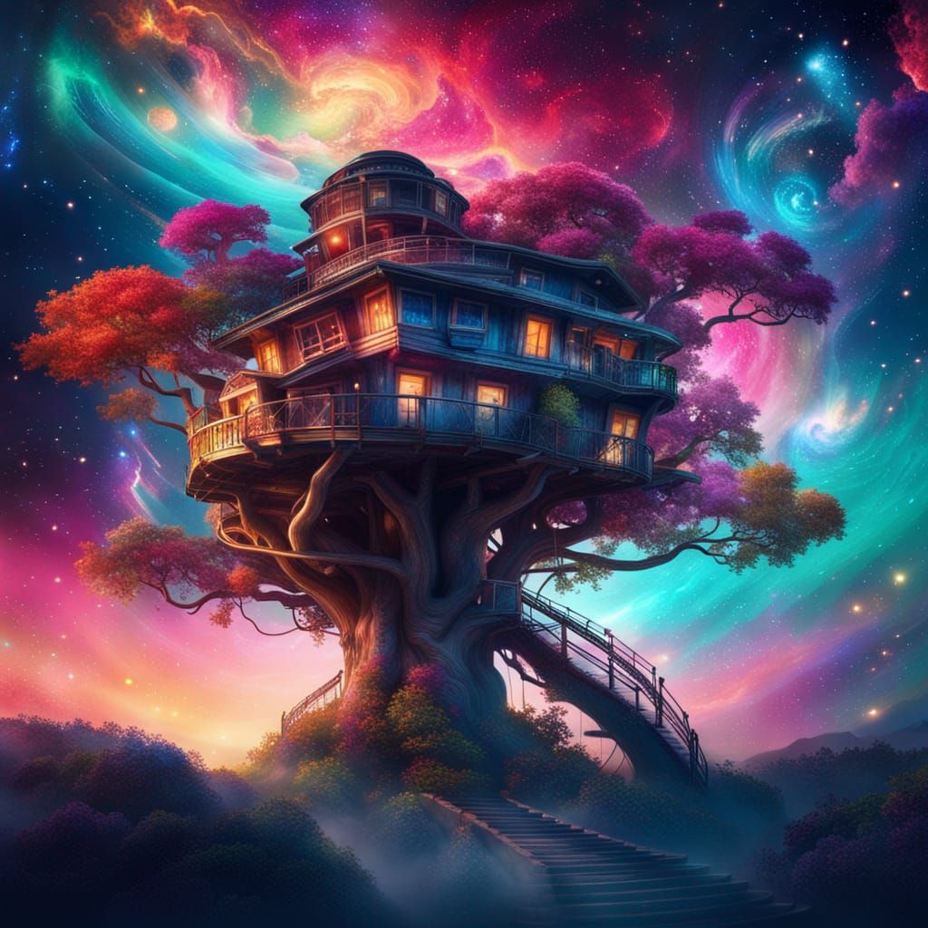 Cosmic Treehouse - AI Generated Artwork - NightCafe Creator