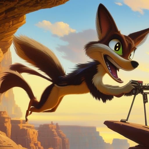 "Wile E. Coyote" taking a selfie while falling from a cliff  by @ffx