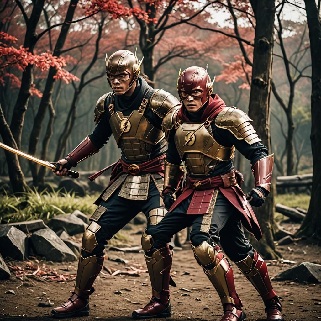 the flash in samurai style armor