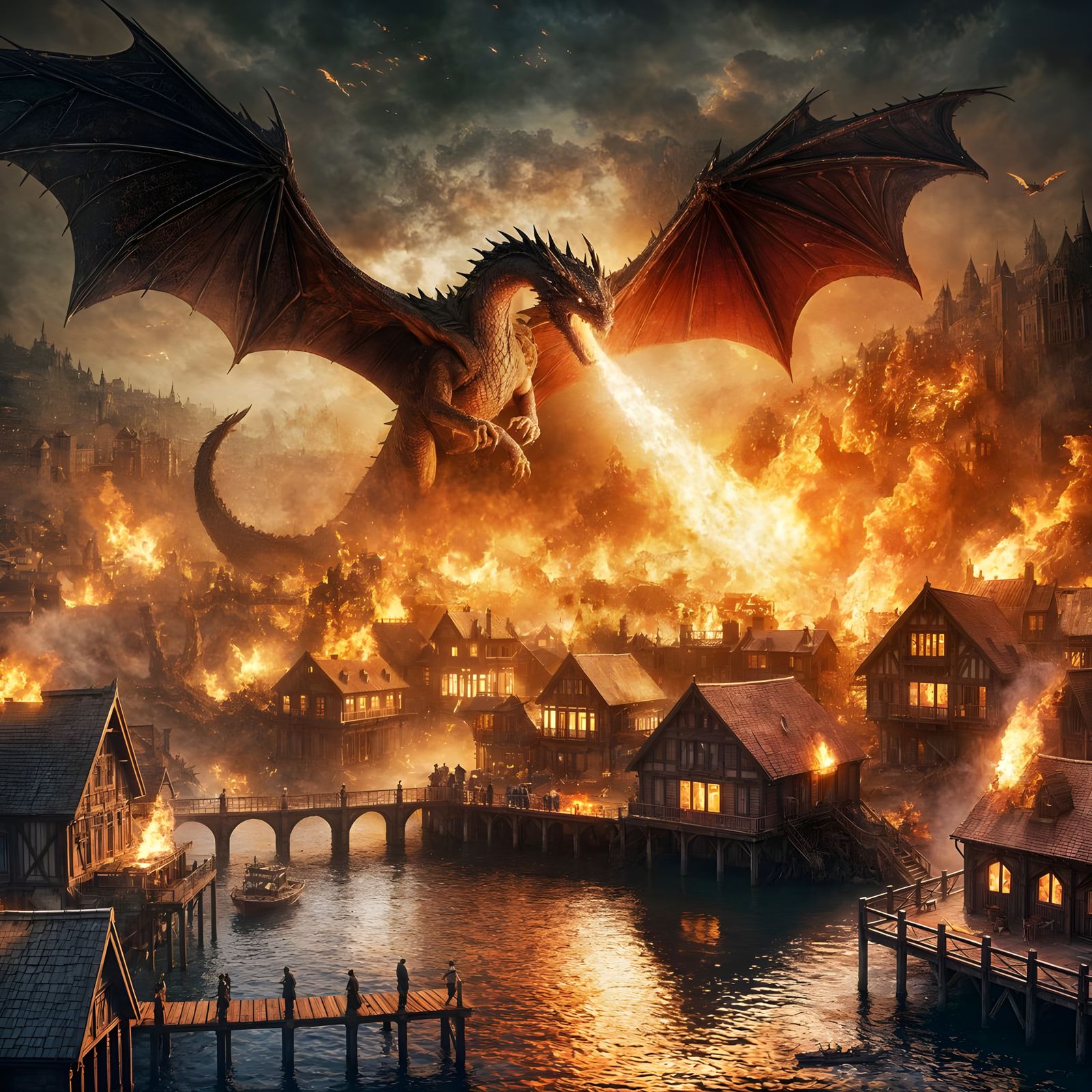 Smaug Decimating Lake Town