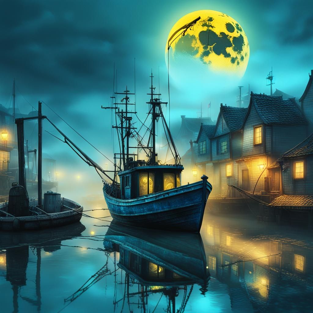 Yellow Misty Moon Night
