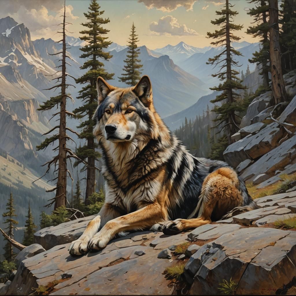 A Lone Wolf on a mounten