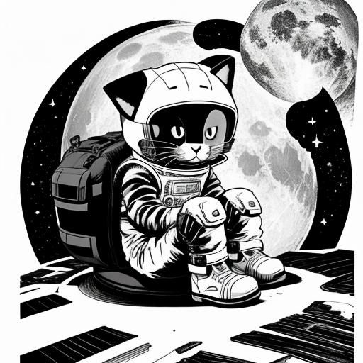 cartoon cat in spacesuit sitting on the moon. coloring book,...