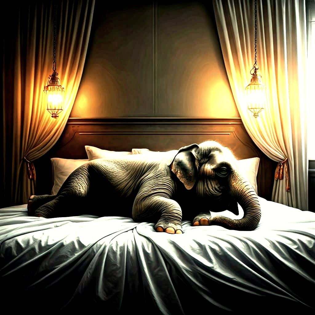 Elephant Resting Comfortably on a Bed