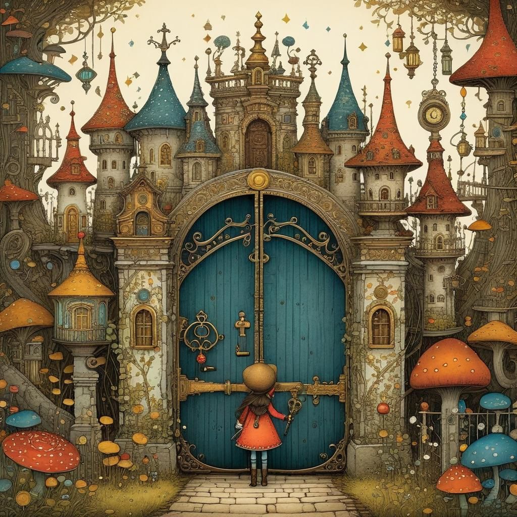 the cute little girl has a wonderfully ornate key that opens...