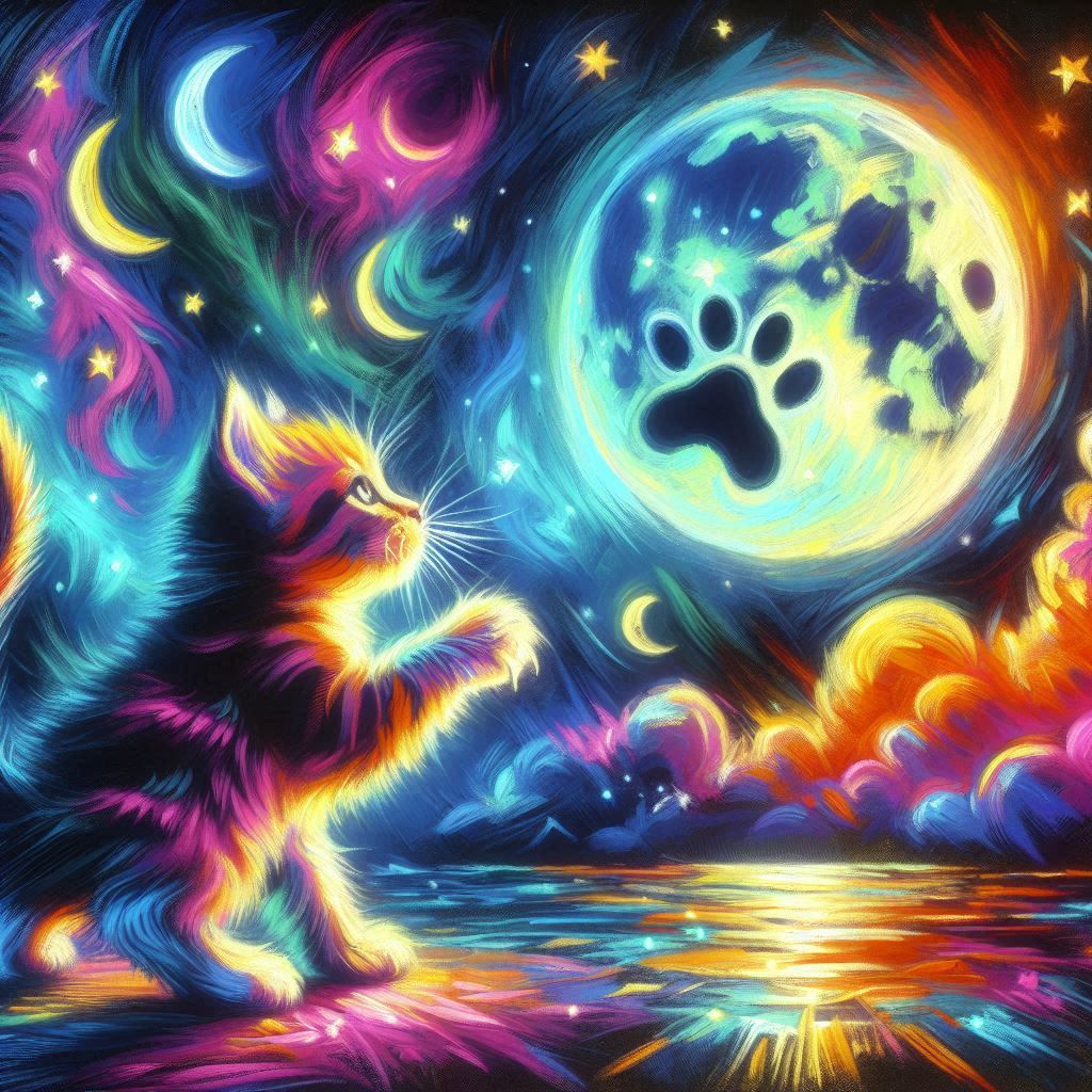Kitten reaching moon