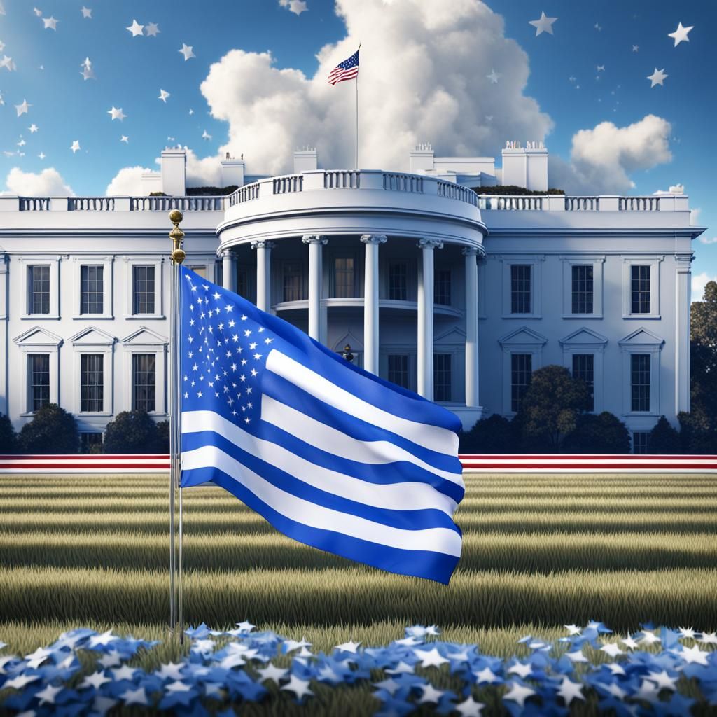 A flag in white and blue the flag has 50 white stars in a blue field