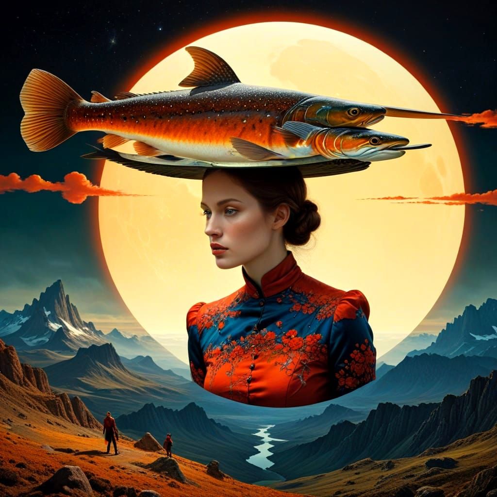 Surrealistic Fantasy Landscape with a Beautiful Lady