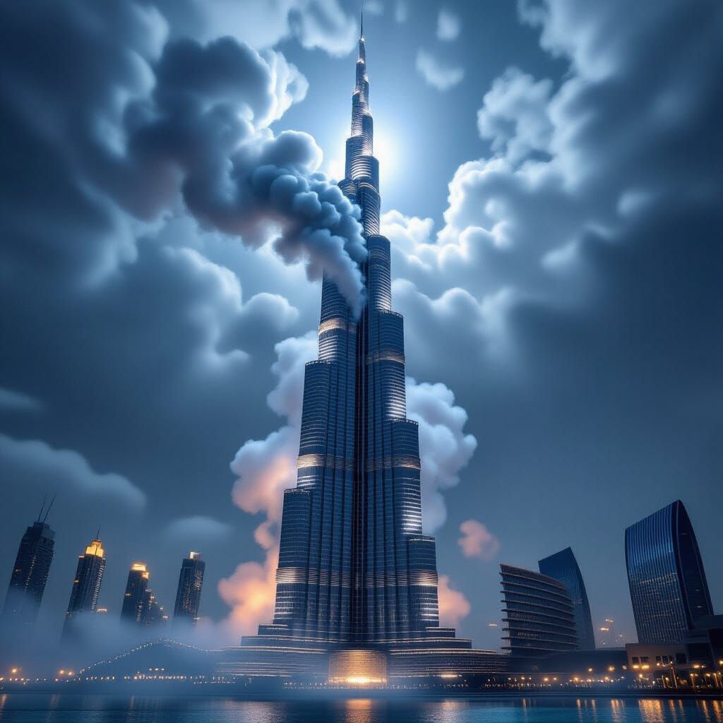 Burj Khalifa Exhales Smoke in Hyperrealistic HDR